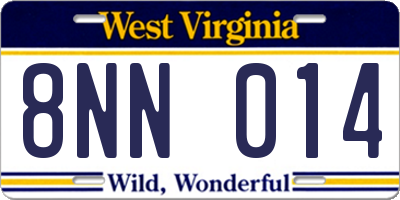 WV license plate 8NN014