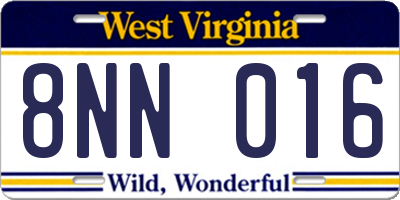 WV license plate 8NN016