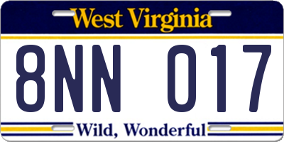 WV license plate 8NN017