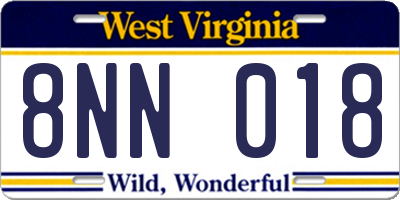 WV license plate 8NN018