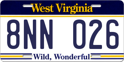 WV license plate 8NN026