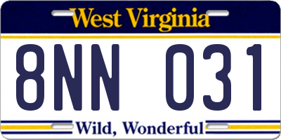 WV license plate 8NN031