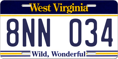 WV license plate 8NN034