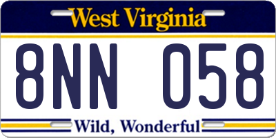 WV license plate 8NN058