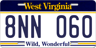 WV license plate 8NN060