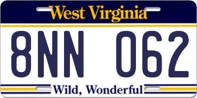 WV license plate 8NN062