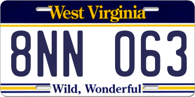 WV license plate 8NN063