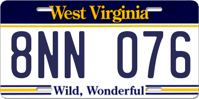 WV license plate 8NN076