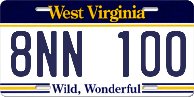 WV license plate 8NN100
