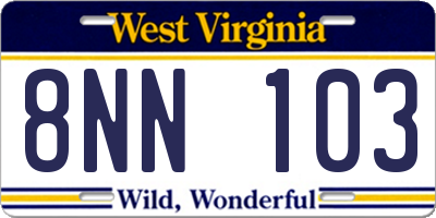 WV license plate 8NN103