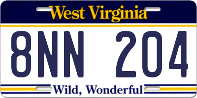WV license plate 8NN204