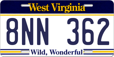 WV license plate 8NN362