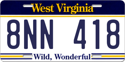 WV license plate 8NN418