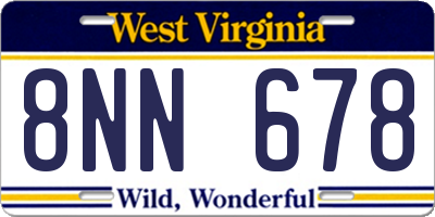 WV license plate 8NN678