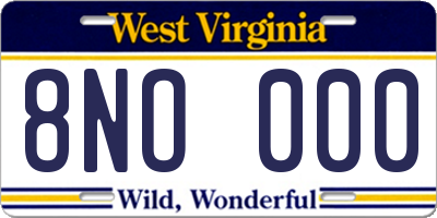 WV license plate 8NO000