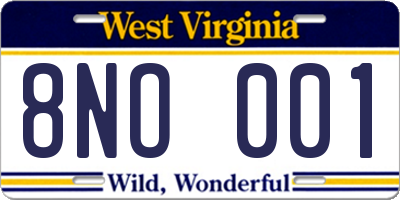 WV license plate 8NO001