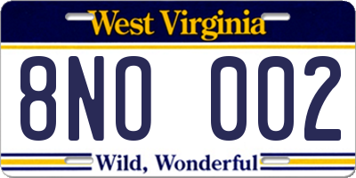 WV license plate 8NO002