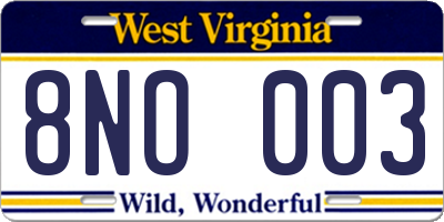 WV license plate 8NO003