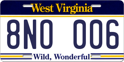 WV license plate 8NO006