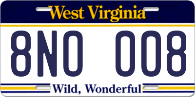 WV license plate 8NO008