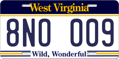 WV license plate 8NO009