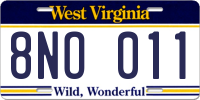 WV license plate 8NO011