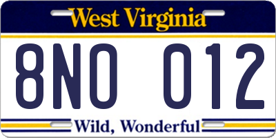 WV license plate 8NO012