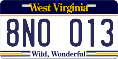 WV license plate 8NO013