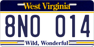 WV license plate 8NO014