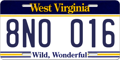 WV license plate 8NO016