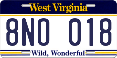 WV license plate 8NO018