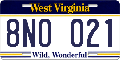 WV license plate 8NO021