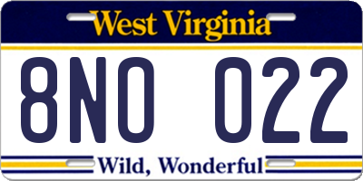 WV license plate 8NO022