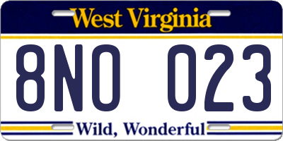 WV license plate 8NO023