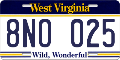 WV license plate 8NO025