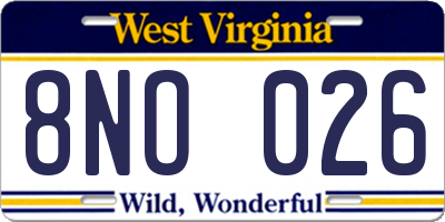 WV license plate 8NO026