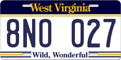 WV license plate 8NO027