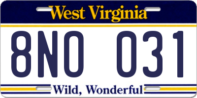 WV license plate 8NO031