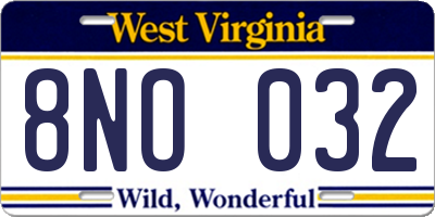 WV license plate 8NO032
