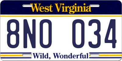 WV license plate 8NO034