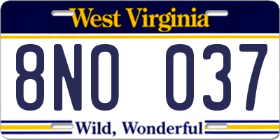 WV license plate 8NO037