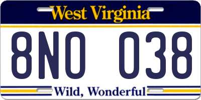 WV license plate 8NO038