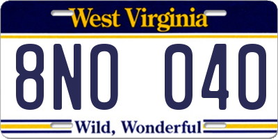 WV license plate 8NO040