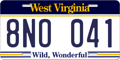 WV license plate 8NO041