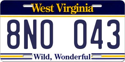 WV license plate 8NO043