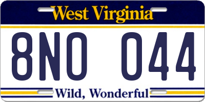 WV license plate 8NO044