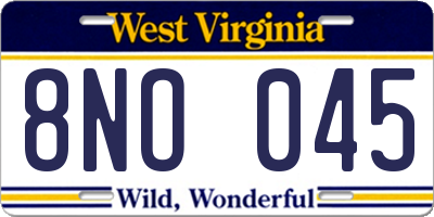 WV license plate 8NO045