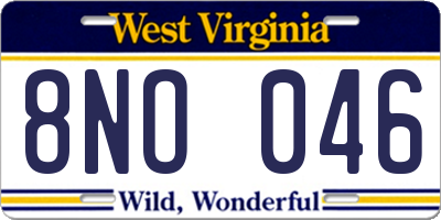 WV license plate 8NO046