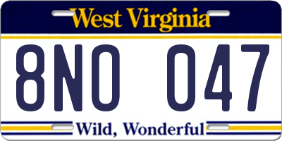 WV license plate 8NO047