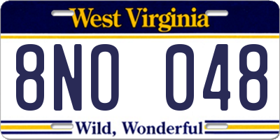 WV license plate 8NO048